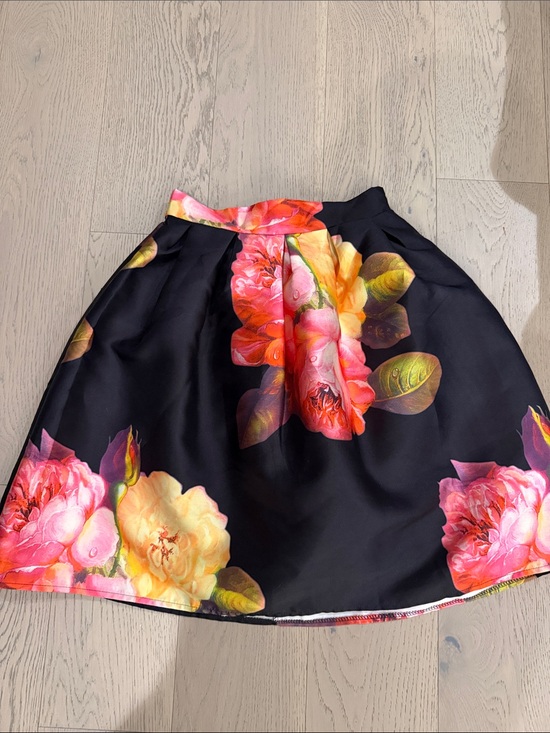 Chelsea Dresses & Skirts - Black Floral Circle Skirt with Pink & Yellow Blooms